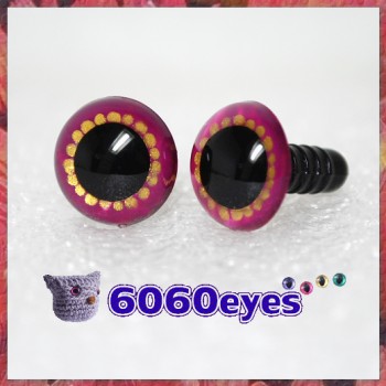 1 Pair Fuschia and Gold Hand Painted Safety Eyes Plastic eyes